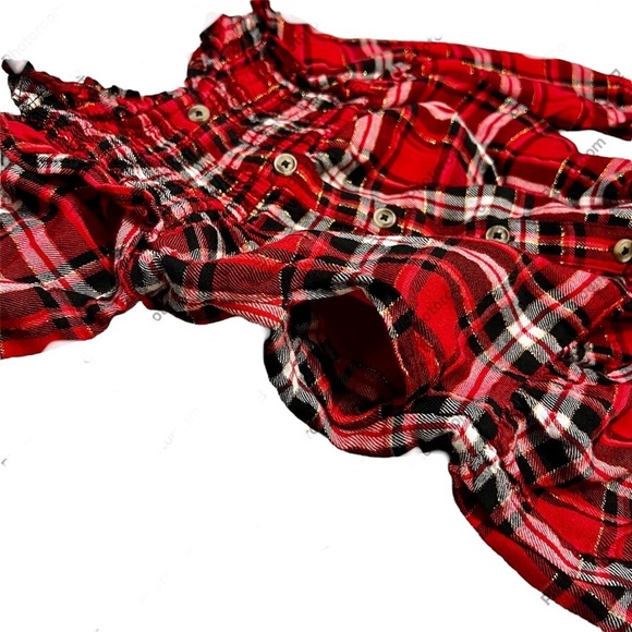 Christmas Holiday Long sleeved Dress Red Black White Gold Plaid Size XS 4-5 - Picture 6 of 9